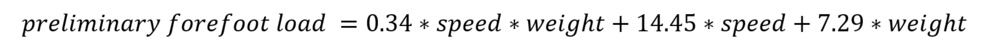 Preliminary empirical equation found to describe forefoot load as a function of speed and weight.