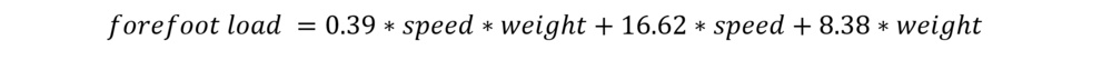 Final empirical equation found to describe forefoot load as a function of speed and weight.