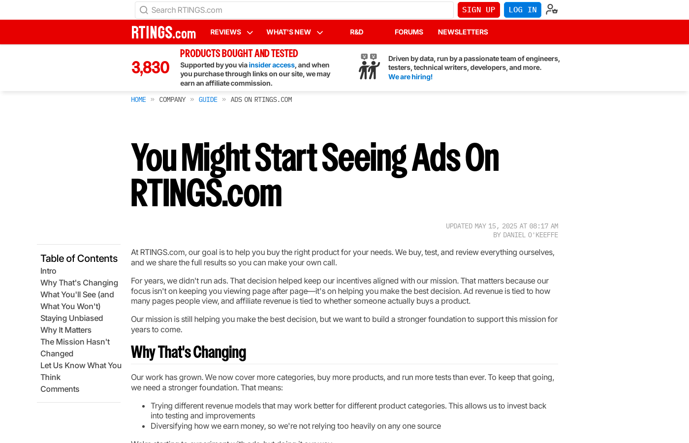 You Might Start Seeing Ads On RTINGS.com
