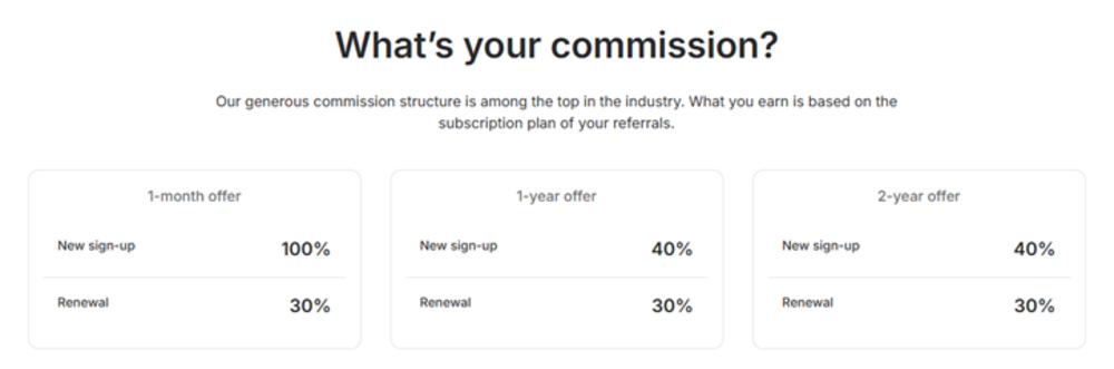 Table showing the generous affiliate program of NordVPN.