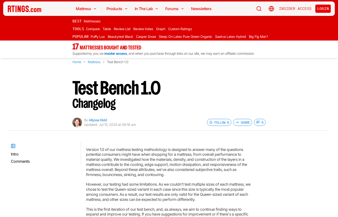 Test Bench 1.0: Changelog