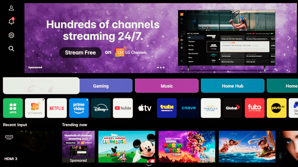 LG's home dashboard showing an advertisement for LG Channels.