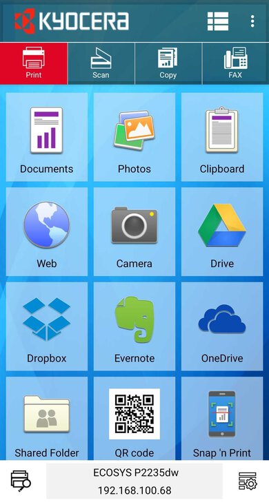 Kyocera ECOSYS P2235dw App Printscreen