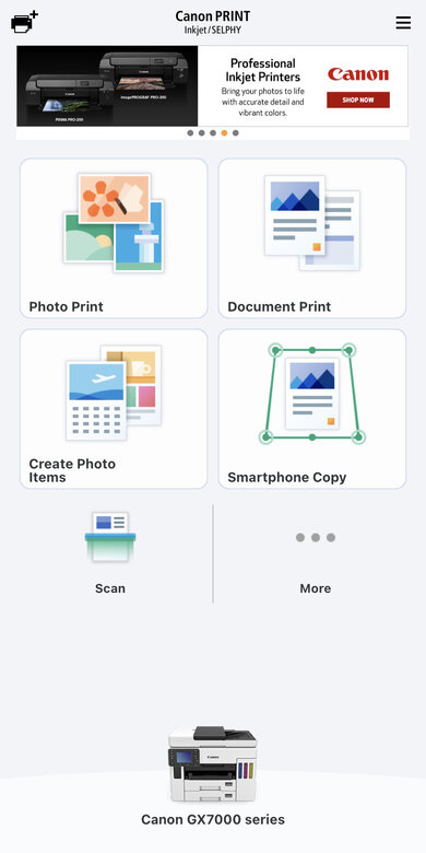 Canon MAXIFY GX7020 App Printscreen