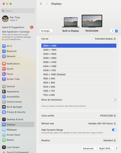ASUS ROG Swift OLED PG32UCDM macOS Screenshot
