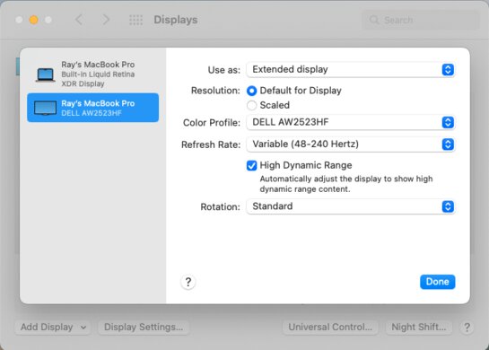 Dell Alienware AW2523HF macOS Screenshot