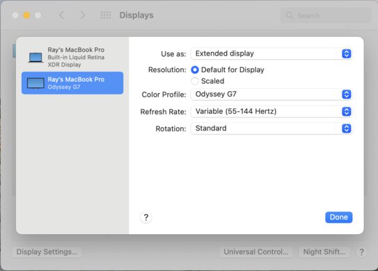 Samsung Odyssey G7/G70B S32BG70 macOS Screenshot