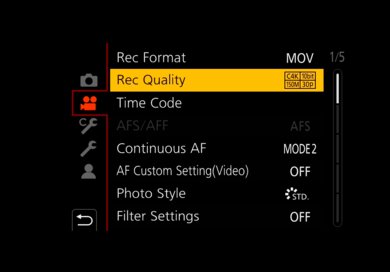 Panasonic LUMIX GH5s Screen Menu Picture