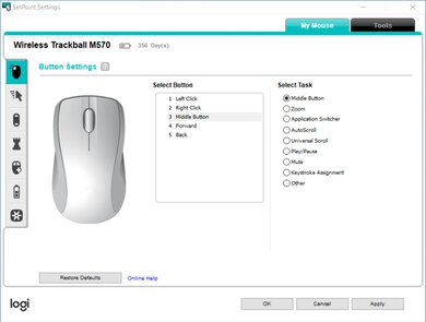 Logitech M570 Software settings screenshot