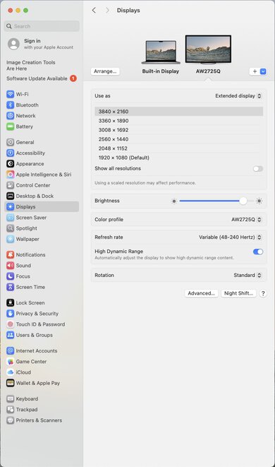 Dell Alienware AW2725Q macOS Screenshot