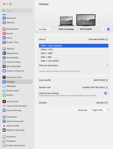 Dell Alienware AW2724DM macOS Screenshot