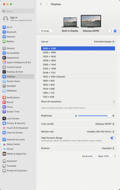 Samsung Odyssey OLED G81SF S27FG810S macOS Screenshot