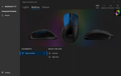 HyperX Pulsefire Dart Software settings screenshot