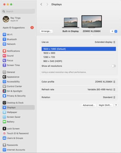BenQ ZOWIE XL2586X macOS Screenshot