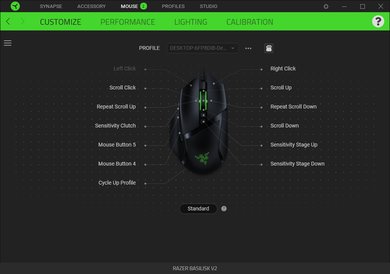 Razer Basilisk V2 Software settings screenshot