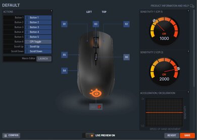 SteelSeries Rival 100 Software settings screenshot