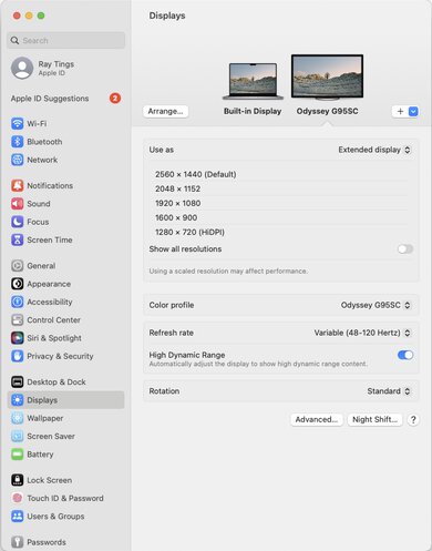 Samsung Odyssey OLED G9/G95SC S49CG95 macOS Screenshot