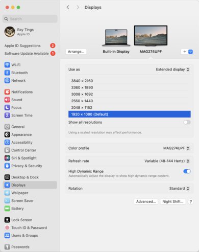 MSI MAG 274UPF macOS Screenshot