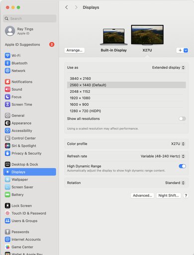 Acer Predator X27U bmiipruzx macOS Screenshot