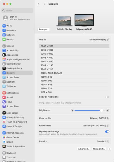 Samsung Odyssey OLED G80SD S32DG80 macOS Screenshot