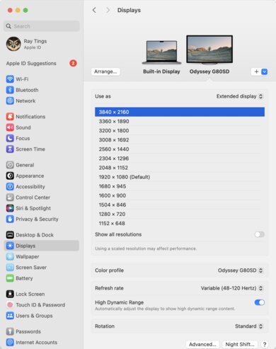 Samsung Odyssey OLED G8/G80SD S32DG80 macOS Screenshot