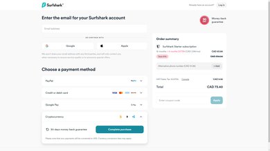 Surfshark VPN Payment Options
