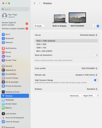 ASUS ROG Swift Pro PG248QP macOS Screenshot