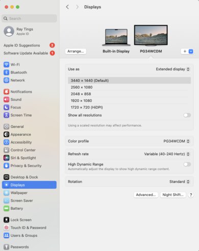 ASUS ROG Swift OLED PG34WCDM macOS Screenshot