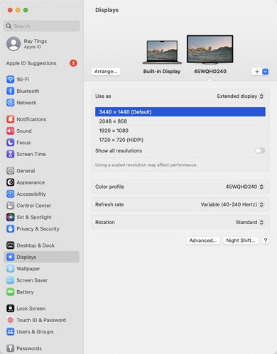 Corsair XENEON FLEX 45WQHD240 macOS Screenshot