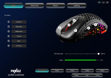 Pwnage Ultra Custom Wireless Ergo Software settings screenshot