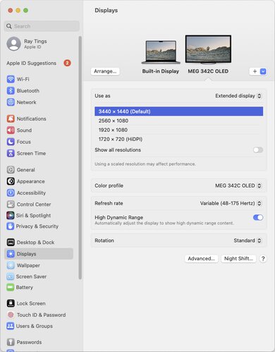 MSI MEG 342C QD-OLED macOS Screenshot