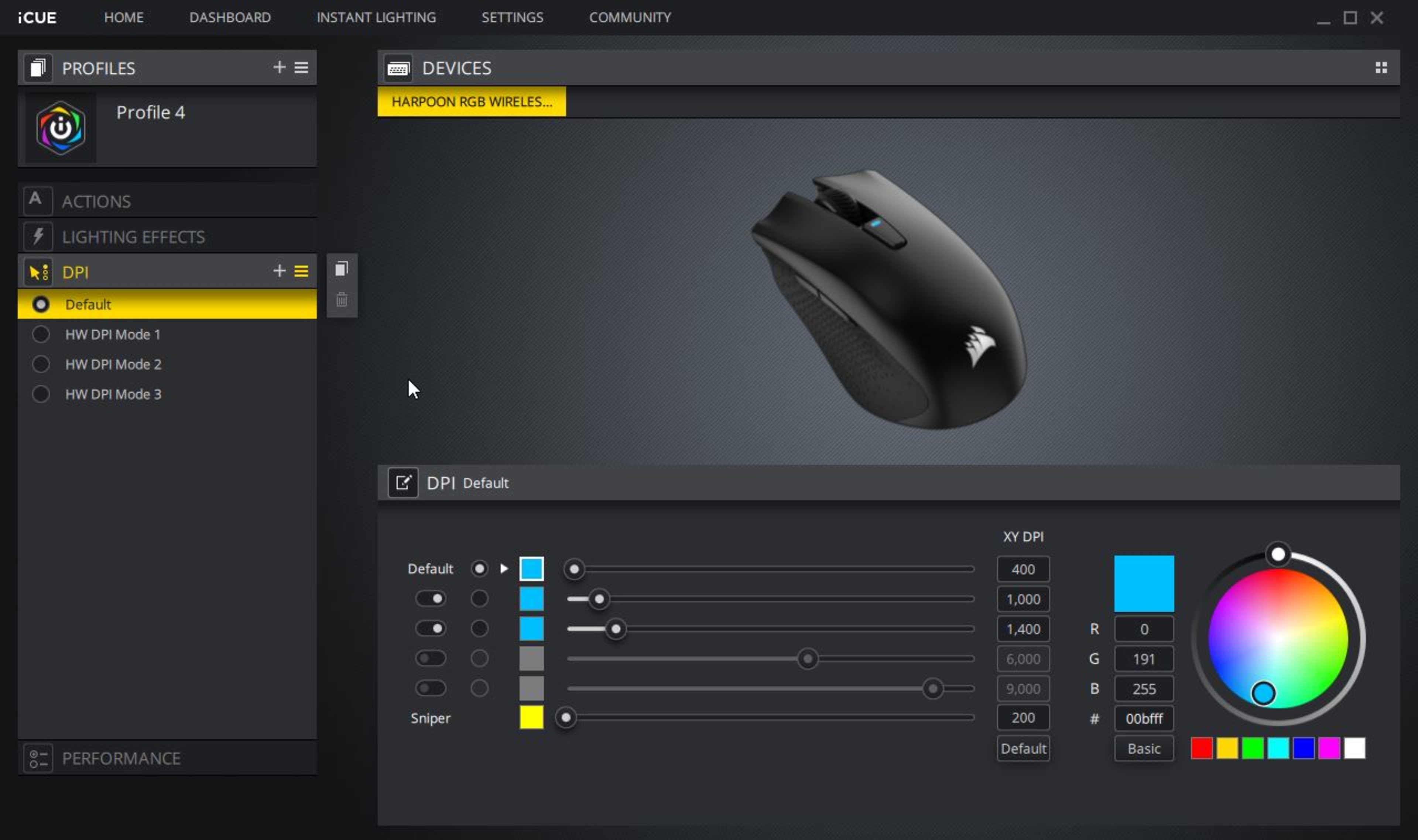 turn off light on corsair harpoon mouse