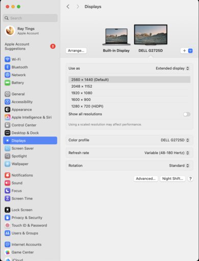 Dell G2725D macOS Screenshot