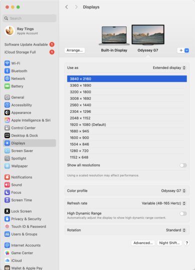 Samsung Odyssey Neo G7 S32BG75 macOS Screenshot