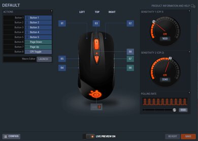 SteelSeries Sensei RAW Software settings screenshot
