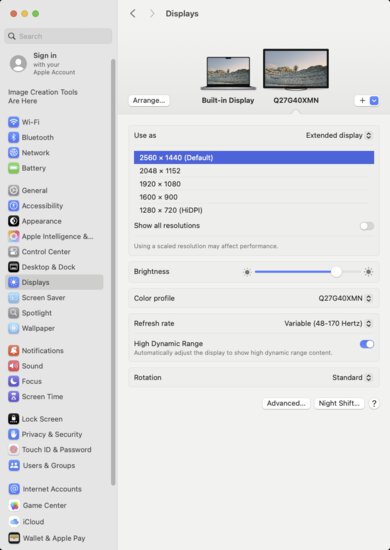AOC Q27G40XMN macOS Screenshot
