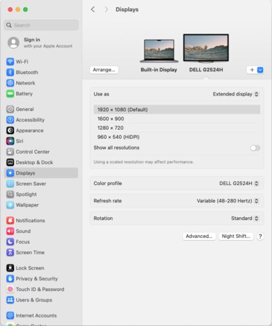 Dell G2524H macOS Screenshot