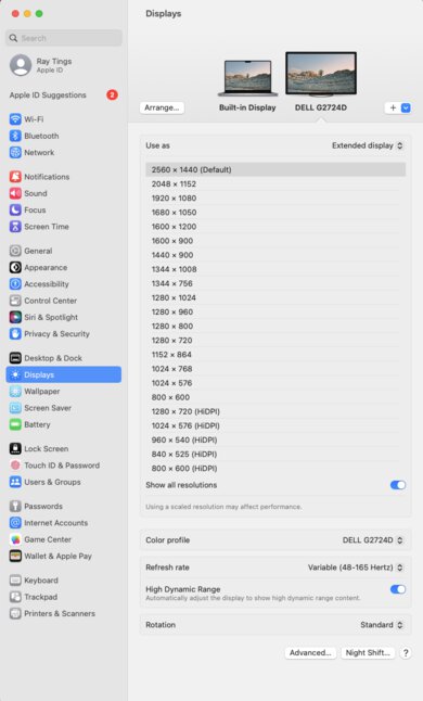Dell G2724D macOS Screenshot
