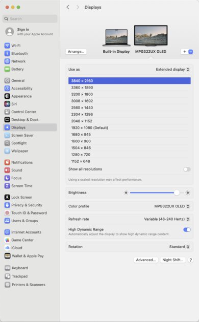 MSI MPG 322URX QD-OLED macOS Screenshot
