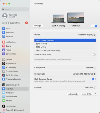 Samsung C49RG9/CRG9 macOS Screenshot