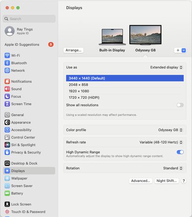 Samsung Odyssey OLED G85SB S34BG85 macOS Screenshot