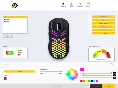 DREVO Falcon Wireless RGB Software settings screenshot