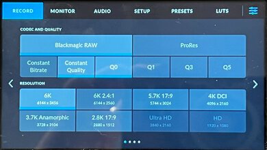 Blackmagic Pocket Cinema Camera 6K G2 Screen Menu Picture
