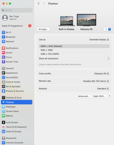 Samsung Odyssey G55C S27CG55 macOS Screenshot
