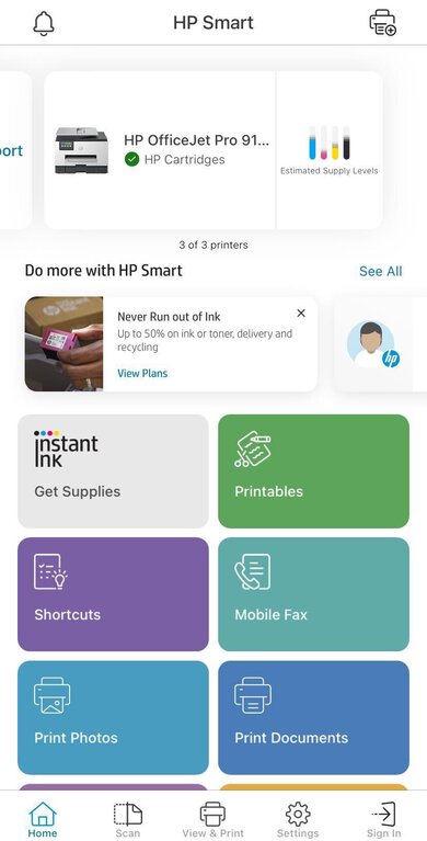 HP OfficeJet Pro 9135e App Printscreen