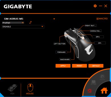 Gigabyte AORUS M5 Software settings screenshot