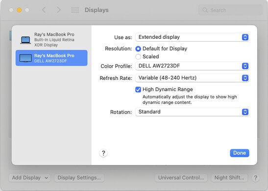 Dell Alienware AW2723DF macOS Screenshot