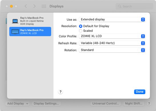 BenQ ZOWIE XL2566K macOS Screenshot