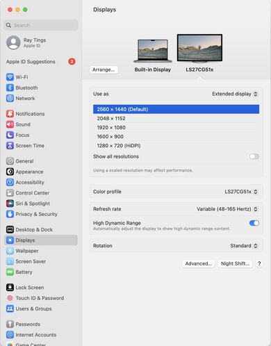 Samsung Odyssey G51C S27CG51 macOS Screenshot