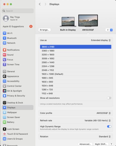 Dell Alienware AW3225QF macOS Screenshot